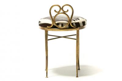 Tommi Parzinger Hollywood Regency Brass Vanity or Dressing Stool in Soft Zebra Print Cowhide