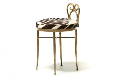 Tommi Parzinger Hollywood Regency Brass Vanity or Dressing Stool in Soft Zebra Print Cowhide