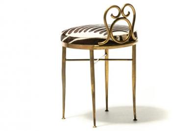 Tommi Parzinger Hollywood Regency Brass Vanity or Dressing Stool in Soft Zebra Print Cowhide