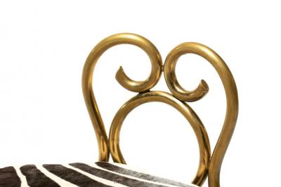 Tommi Parzinger Hollywood Regency Brass Vanity or Dressing Stool in Soft Zebra Print Cowhide