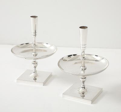 Tommi Parzinger Large Tommi Parzinger Polished Nickel Candlesticks