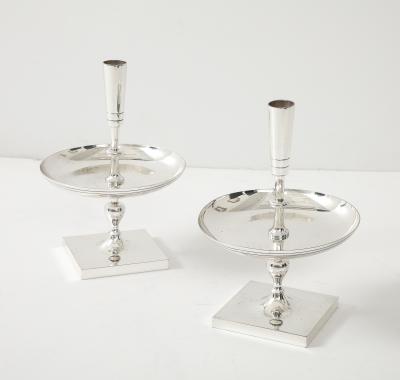Tommi Parzinger Large Tommi Parzinger Polished Nickel Candlesticks