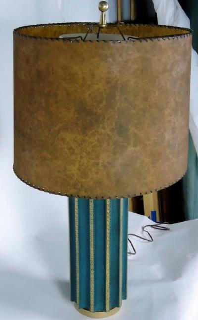 Tommi Parzinger Leather Fluted Table Lamp in the Style of Tommi Parzinger