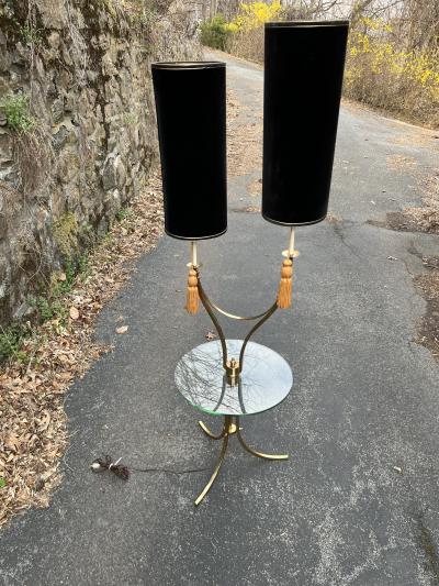 Tommi Parzinger MID CENTURY BRASS AND GLASS FLOOR LAMP IN THE MANNER OF PARZINGER