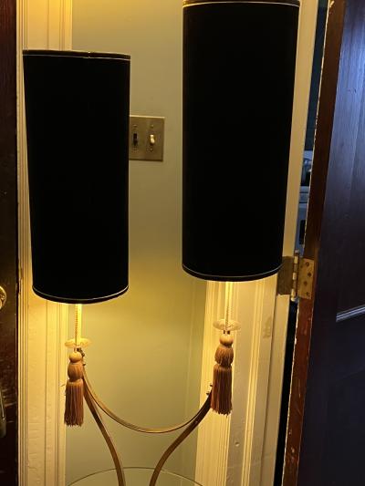 Tommi Parzinger MID CENTURY BRASS AND GLASS FLOOR LAMP IN THE MANNER OF PARZINGER