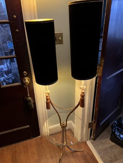 Tommi Parzinger MID CENTURY BRASS AND GLASS FLOOR LAMP IN THE MANNER OF PARZINGER
