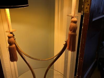 Tommi Parzinger MID CENTURY BRASS AND GLASS FLOOR LAMP IN THE MANNER OF PARZINGER