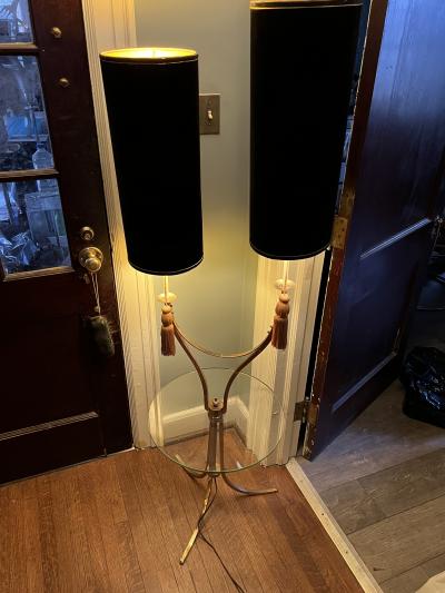 Tommi Parzinger MID CENTURY BRASS AND GLASS FLOOR LAMP IN THE MANNER OF PARZINGER