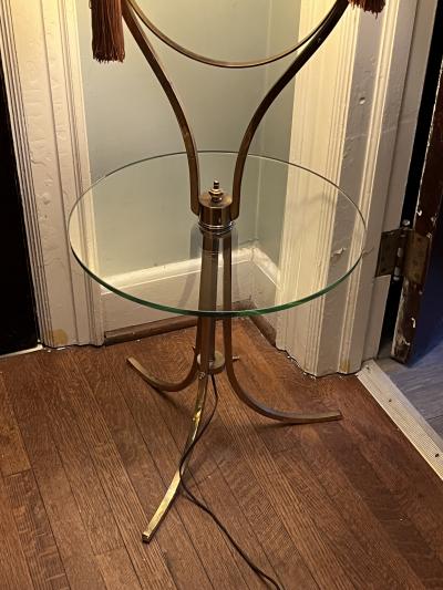Tommi Parzinger MID CENTURY BRASS AND GLASS FLOOR LAMP IN THE MANNER OF PARZINGER