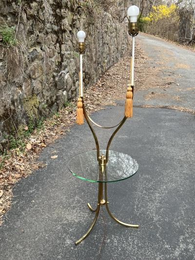 Tommi Parzinger MID CENTURY BRASS AND GLASS FLOOR LAMP IN THE MANNER OF PARZINGER