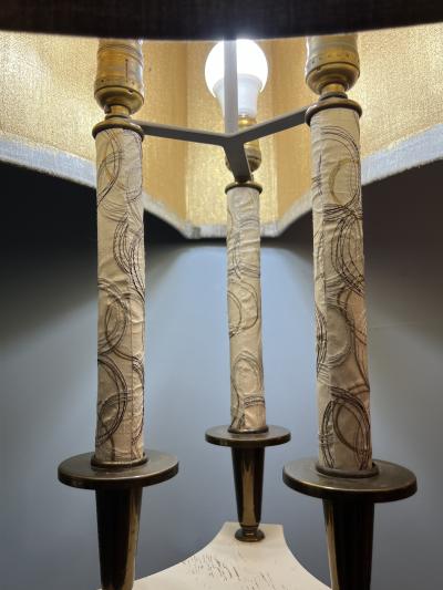 Tommi Parzinger MID CENTURY MODERN BRASS AND MARBLE LAMP WITH ORIGINAL UNUSUAL SHADE