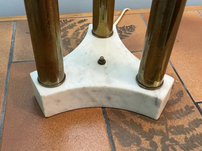 Tommi Parzinger MID CENTURY MODERN BRASS AND MARBLE LAMP WITH ORIGINAL UNUSUAL SHADE