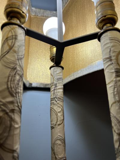 Tommi Parzinger MID CENTURY MODERN BRASS AND MARBLE LAMP WITH ORIGINAL UNUSUAL SHADE