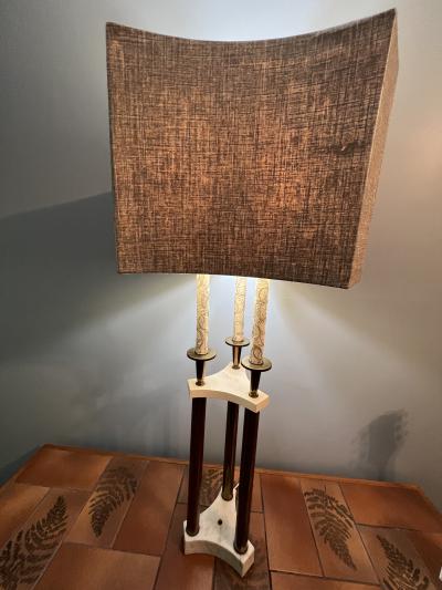 Tommi Parzinger MID CENTURY MODERN BRASS AND MARBLE LAMP WITH ORIGINAL UNUSUAL SHADE