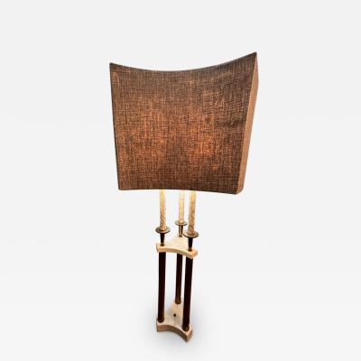 Tommi Parzinger MID CENTURY MODERN BRASS AND MARBLE LAMP WITH ORIGINAL UNUSUAL SHADE