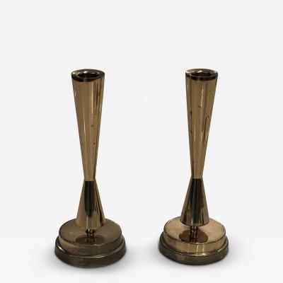 Tommi Parzinger MID CENTURY PAIR OF BRASS CANDLESTICKS IN THE MANNER OF TOMMI PARZINGER