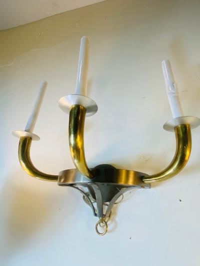 Tommi Parzinger MODERNIST EXCEPTIONAL PAIR OF NICKEL AND BRASS SCONCES BY TOMMI PARZINGER