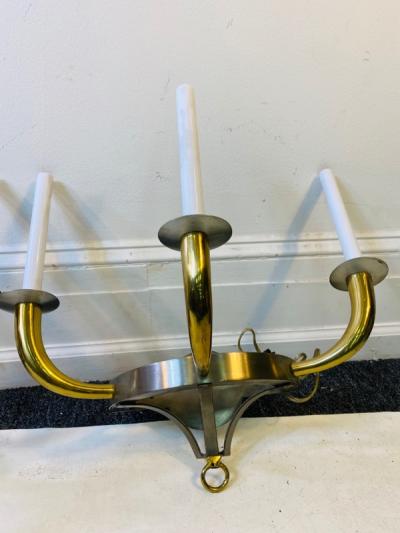 Tommi Parzinger MODERNIST EXCEPTIONAL PAIR OF NICKEL AND BRASS SCONCES BY TOMMI PARZINGER