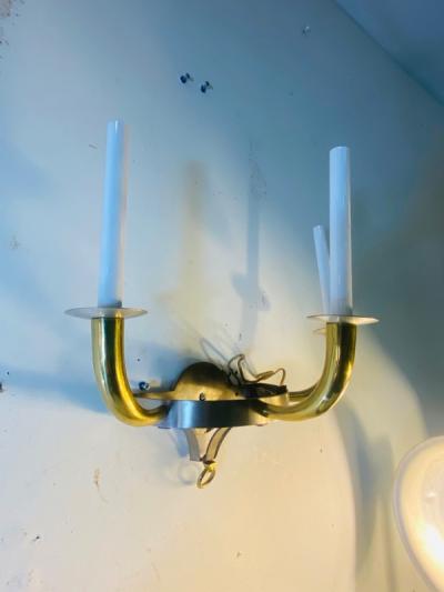 Tommi Parzinger MODERNIST EXCEPTIONAL PAIR OF NICKEL AND BRASS SCONCES BY TOMMI PARZINGER