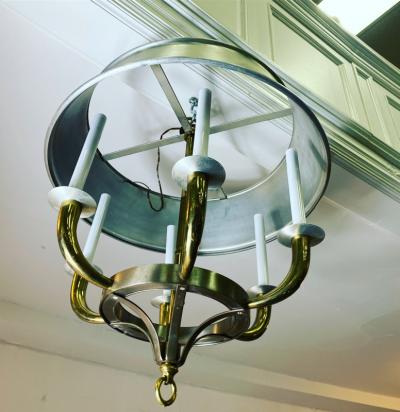 Tommi Parzinger MODERNIST NICKEL AND BRASS CHANDELIER BY TOMMI PARZINGER