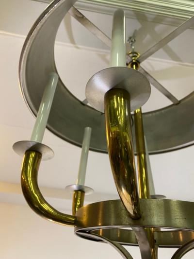 Tommi Parzinger MODERNIST NICKEL AND BRASS CHANDELIER BY TOMMI PARZINGER