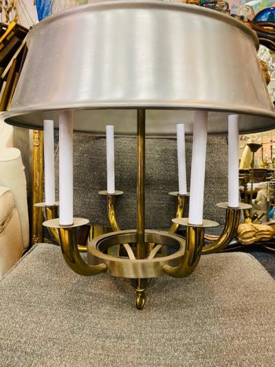 Tommi Parzinger MODERNIST NICKEL AND BRASS CHANDELIER BY TOMMI PARZINGER