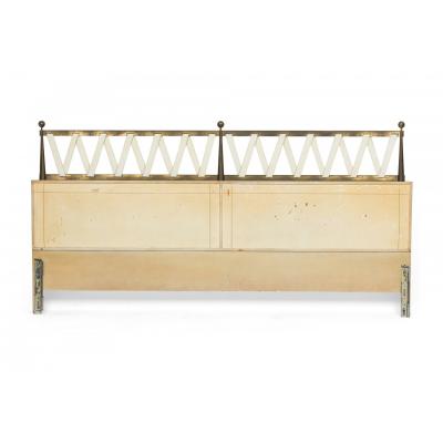 Tommi Parzinger Mid Century American Brass and Leather King Size Headboard