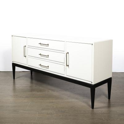 Tommi Parzinger Mid Century Cream Lacquer w Black Lacquer Supports Sideboard by Tommi Parzinger