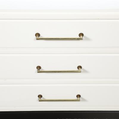 Tommi Parzinger Mid Century Cream Lacquer w Black Lacquer Supports Sideboard by Tommi Parzinger