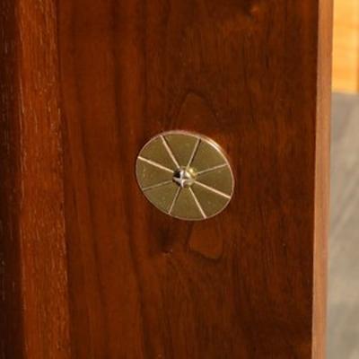 Tommi Parzinger Mid Century Fluted Walnut Sideboard w Sculptural Brass Pulls by Tommi Parzinger