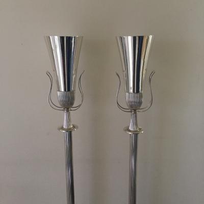 Tommi Parzinger Mid Century Modern Polished Nickel Urn Form Torch re by Tommi Parzinger