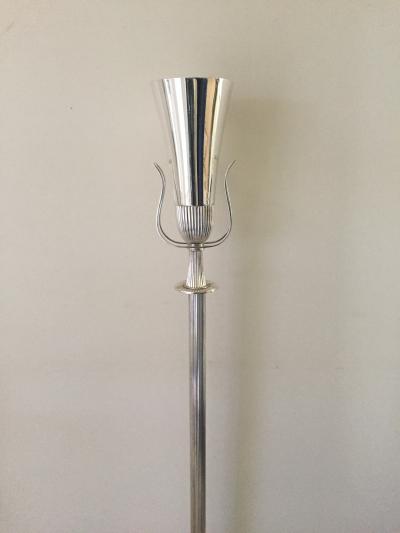 Tommi Parzinger Mid Century Modern Polished Nickel Urn Form Torch re by Tommi Parzinger