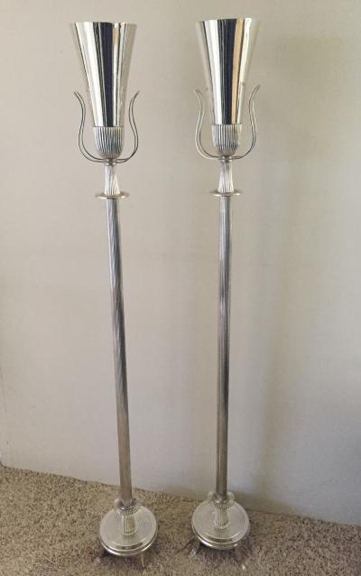 Tommi Parzinger Mid Century Modern Polished Nickel Urn Form Torch re by Tommi Parzinger