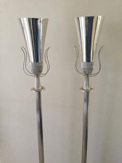 Tommi Parzinger Mid Century Modern Polished Nickel Urn Form Torch re by Tommi Parzinger