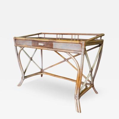 Tommi Parzinger Mid Century Rattan Desk by Willow and Reed