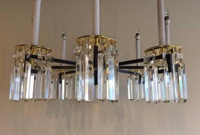 Tommi Parzinger Midcentury Brass and Black Crystal Eight Arm Chandelier Parzinger Style