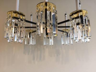 Tommi Parzinger Midcentury Brass and Black Crystal Eight Arm Chandelier Parzinger Style