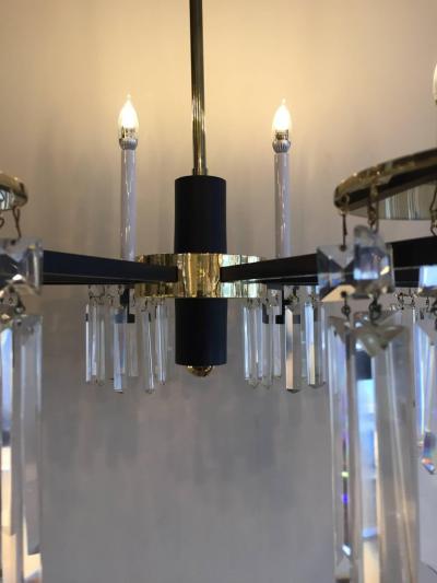 Tommi Parzinger Midcentury Brass and Black Crystal Eight Arm Chandelier Parzinger Style
