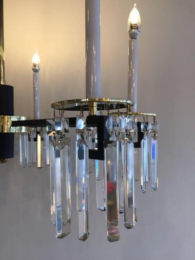 Tommi Parzinger Midcentury Brass and Black Crystal Eight Arm Chandelier Parzinger Style