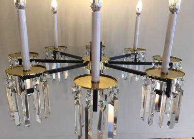 Tommi Parzinger Midcentury Brass and Black Crystal Eight Arm Chandelier Parzinger Style
