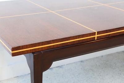 Tommi Parzinger Modern Mahogany and Maple Parquetry Inlaid Dining Table by Tommi Parzinger