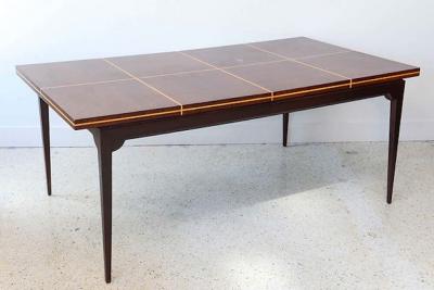 Tommi Parzinger Modern Mahogany and Maple Parquetry Inlaid Dining Table by Tommi Parzinger