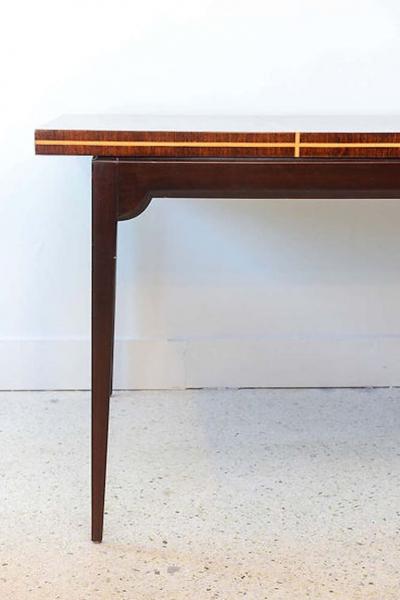Tommi Parzinger Modern Mahogany and Maple Parquetry Inlaid Dining Table by Tommi Parzinger