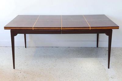 Tommi Parzinger Modern Mahogany and Maple Parquetry Inlaid Dining Table by Tommi Parzinger