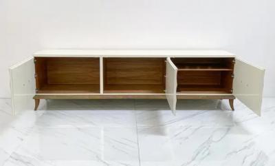 Tommi Parzinger Monumental Ivory Lacquered and Aged Brass Credenza Style of Tommi Parzinger