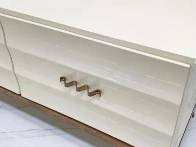 Tommi Parzinger Monumental Ivory Lacquered and Aged Brass Credenza Style of Tommi Parzinger