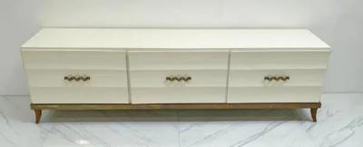 Tommi Parzinger Monumental Ivory Lacquered and Aged Brass Credenza Style of Tommi Parzinger