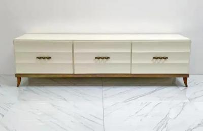 Tommi Parzinger Monumental Ivory Lacquered and Aged Brass Credenza Style of Tommi Parzinger