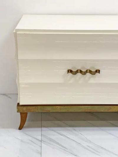 Tommi Parzinger Monumental Ivory Lacquered and Aged Brass Credenza Style of Tommi Parzinger