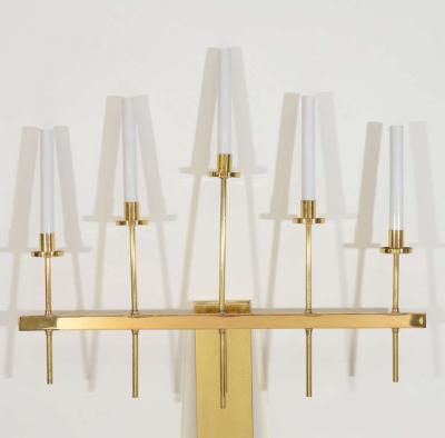 Tommi Parzinger Monumental Pair of Modernist Brass Sconces attributed to Tommi Parzinger